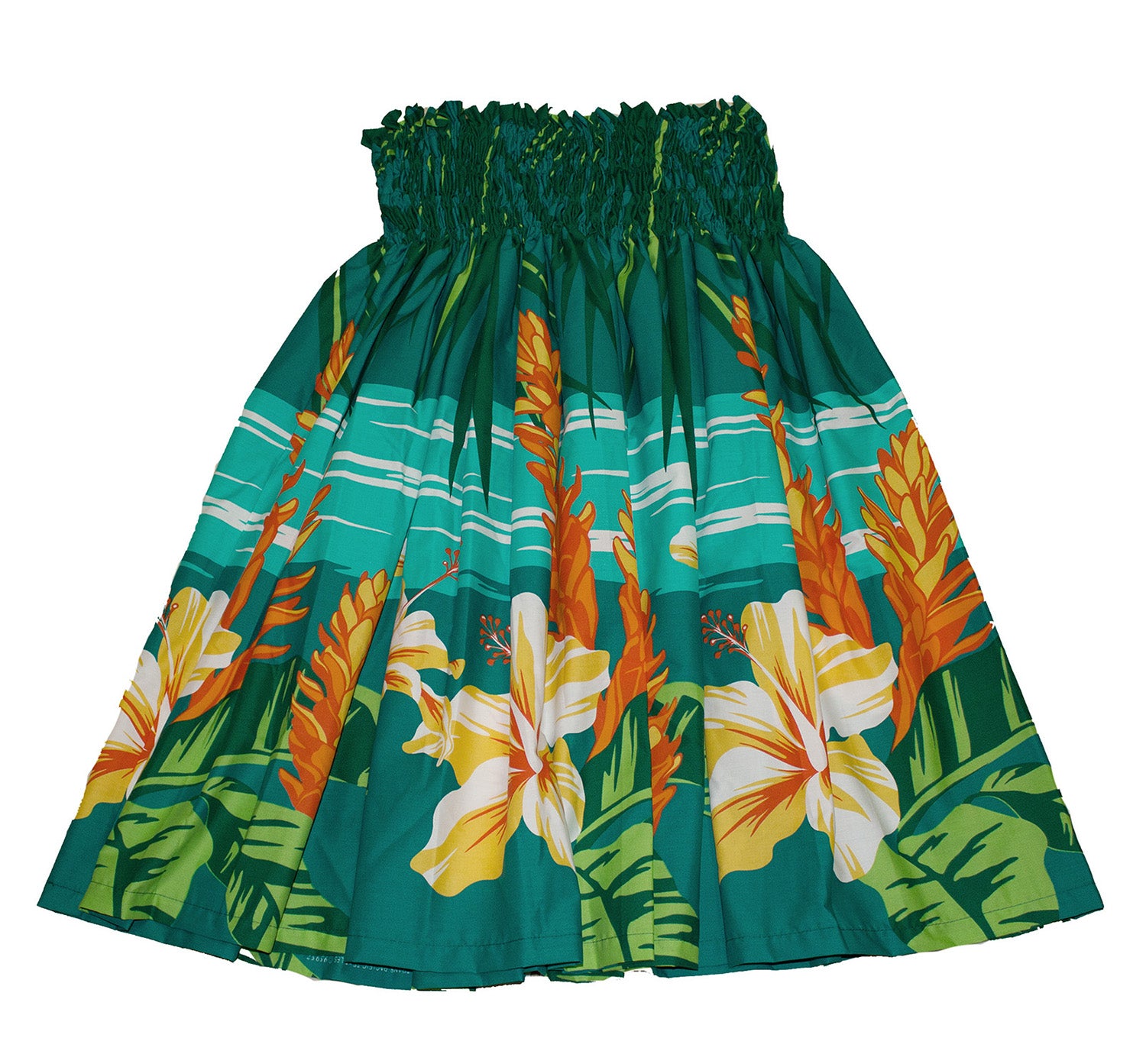 Hawaiian Pa'u hula skirts, Green and Blue flower