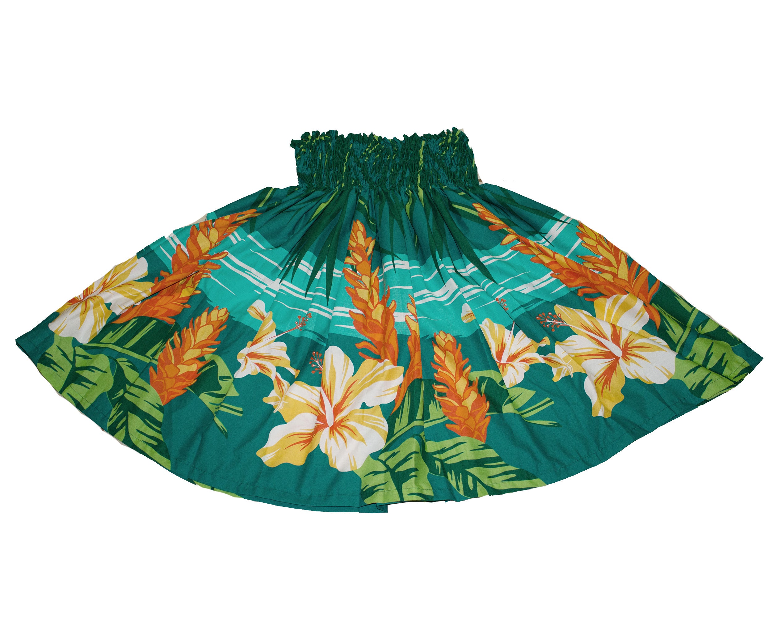 Hawaiian Pa'u hula skirts, Green and Blue flower