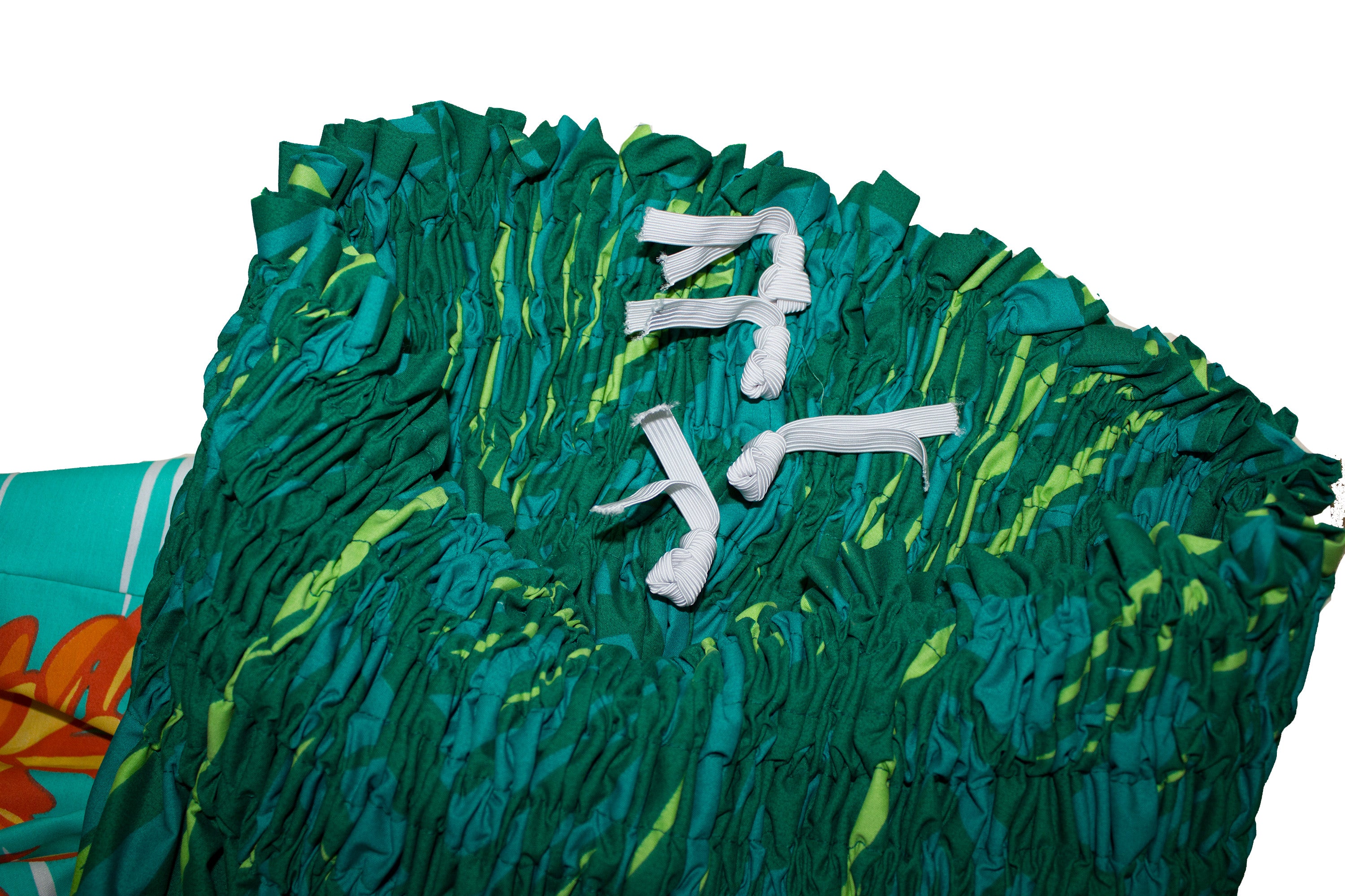 Hawaiian Pa'u hula skirts, Green and Blue flower