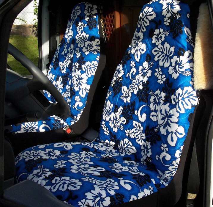 Hawaii car seat cover, #41 Blue /white flower (quilted)