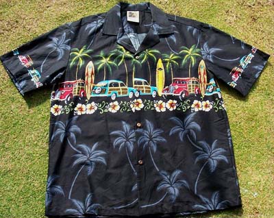 105 Hawaiian Shirt , Palm Tree Woody Black S to 2XL