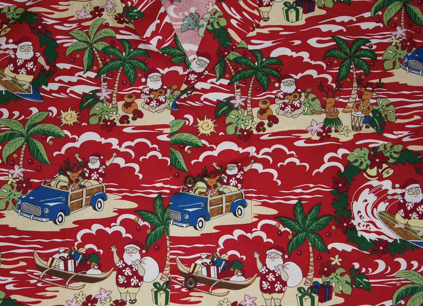 157 Hawaiian Christmas Santa shirts Red or blue, M to 2XL