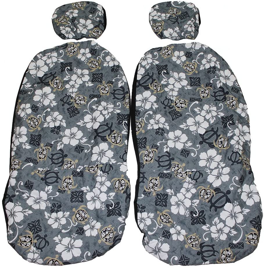 Separated Headrest Hawaii Car Seat Cover, Hibiscue Flower and Turtle