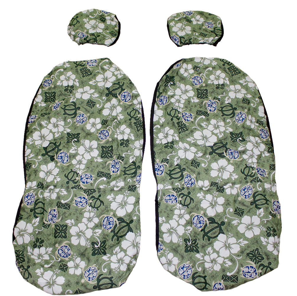 Separated Headrest Hawaii Car Seat Cover, Hibiscue Flower and Turtle