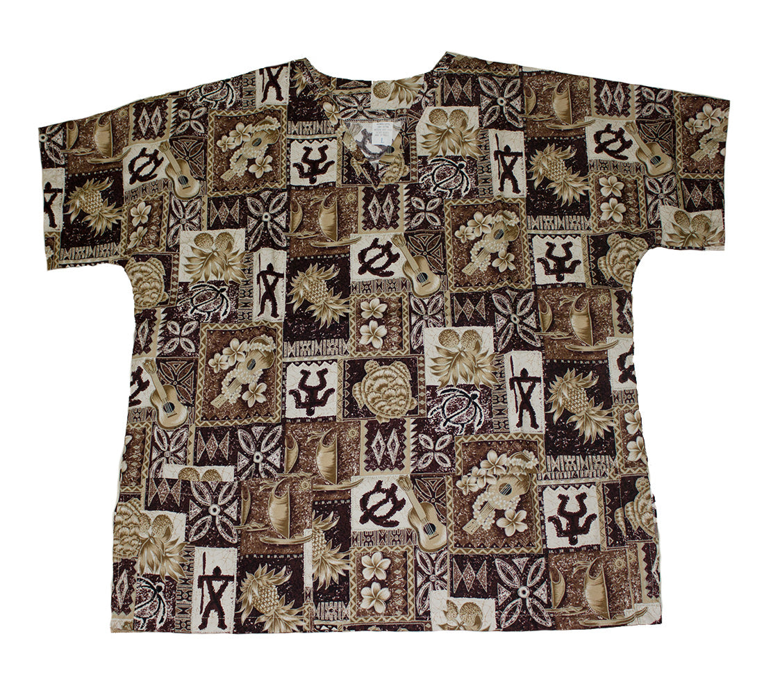 #39 Hawaii Scrub Top, Brown tapa