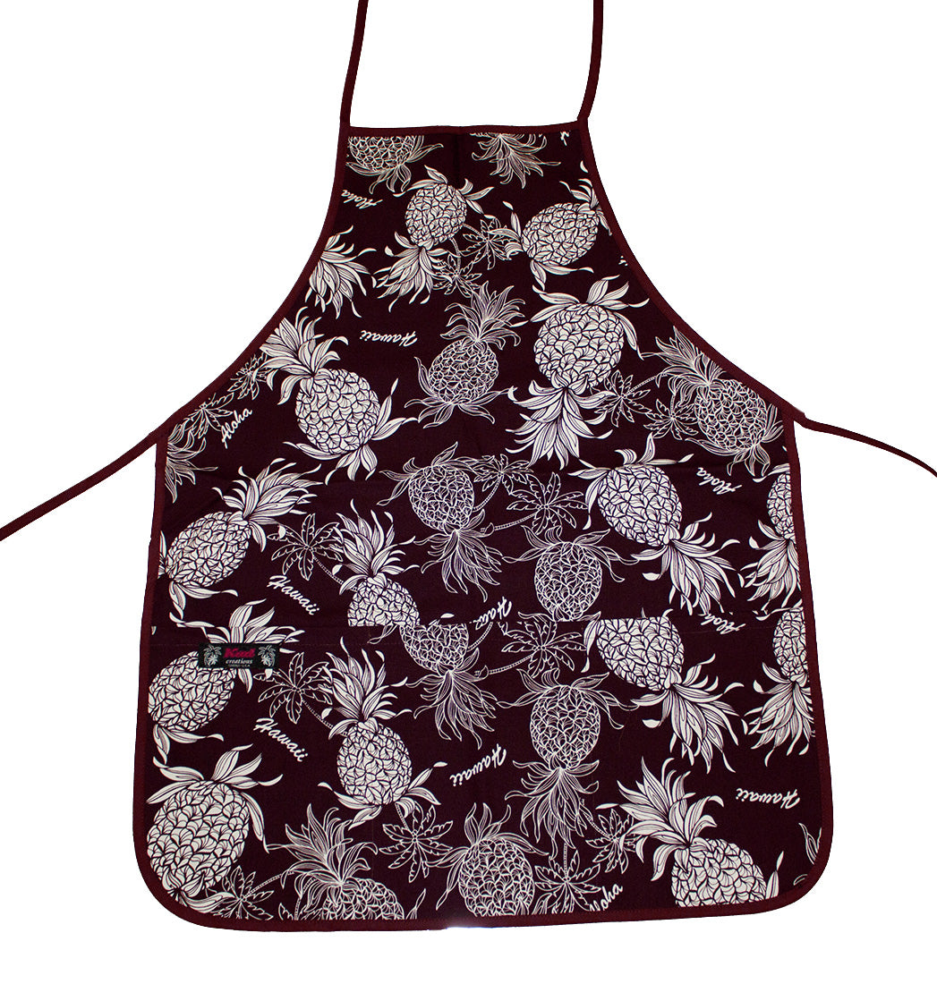 Hawaii Apron - Burgundy Color Pineapple