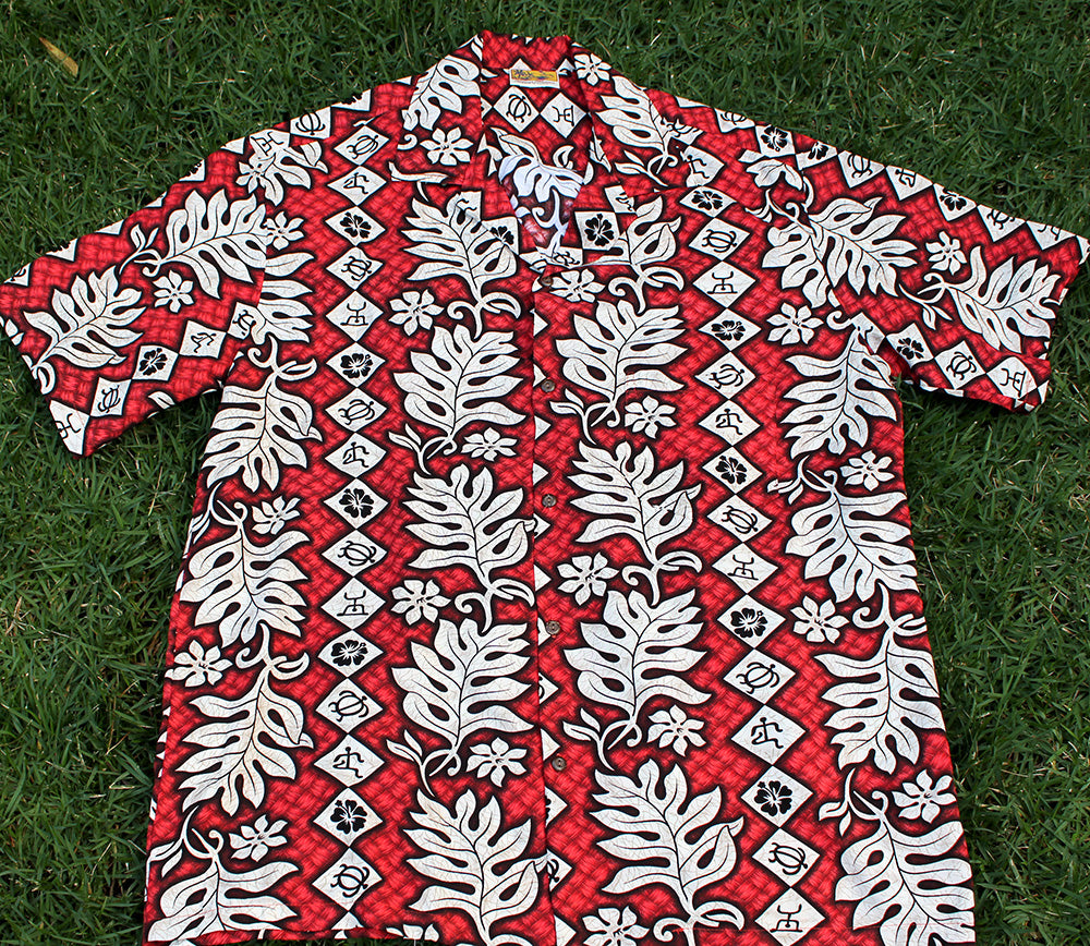 Rayon Hawaiian Shirt<br> #22 Red lei, S to 4XL
