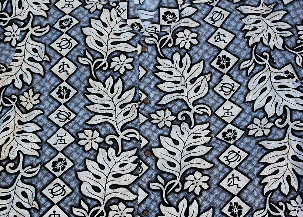 Light weight Rayon Hawaiian Shirt<br> Grey lei, S to 4XL