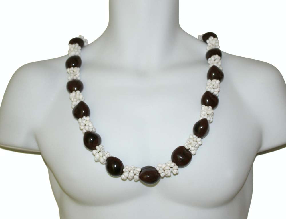 Kukui Nut Leis<br>#10 Brown/ white shell
