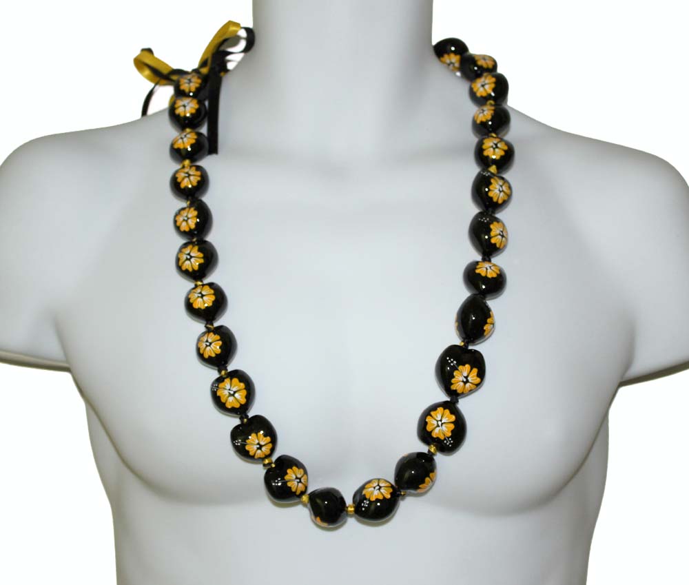 Kukui Nut Leis<br>#11 Black /yellow flower