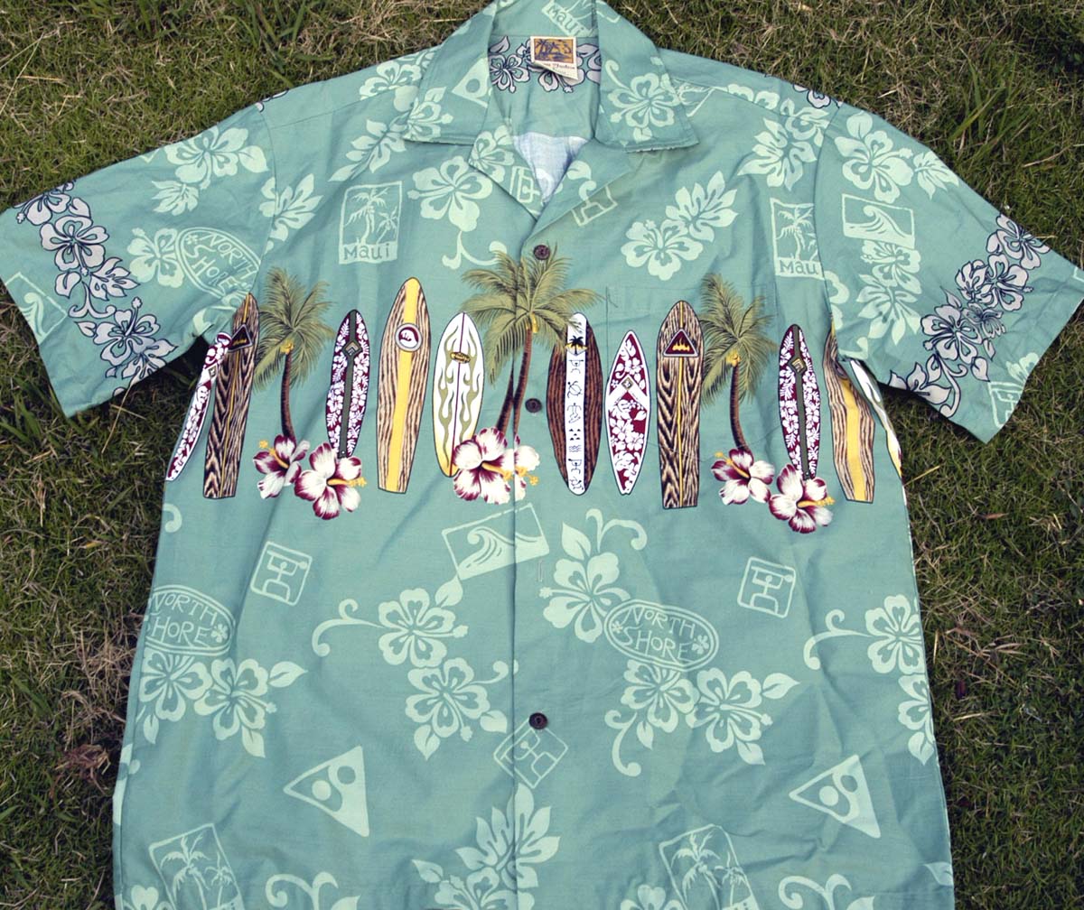 181 Hawaiian shirt Green palm board M-2XL