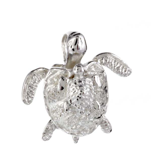 Silver pendant<br> Mother & baby turtle