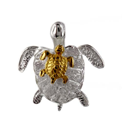 Silver pendant <br>Mother & Baby Turtle, Two-Tone