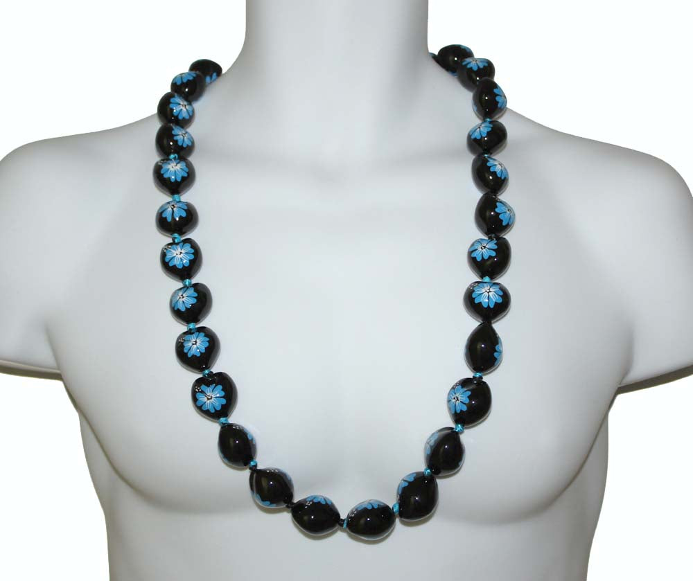 Kukui Nut Leis<br>#9 Black/ blue flower