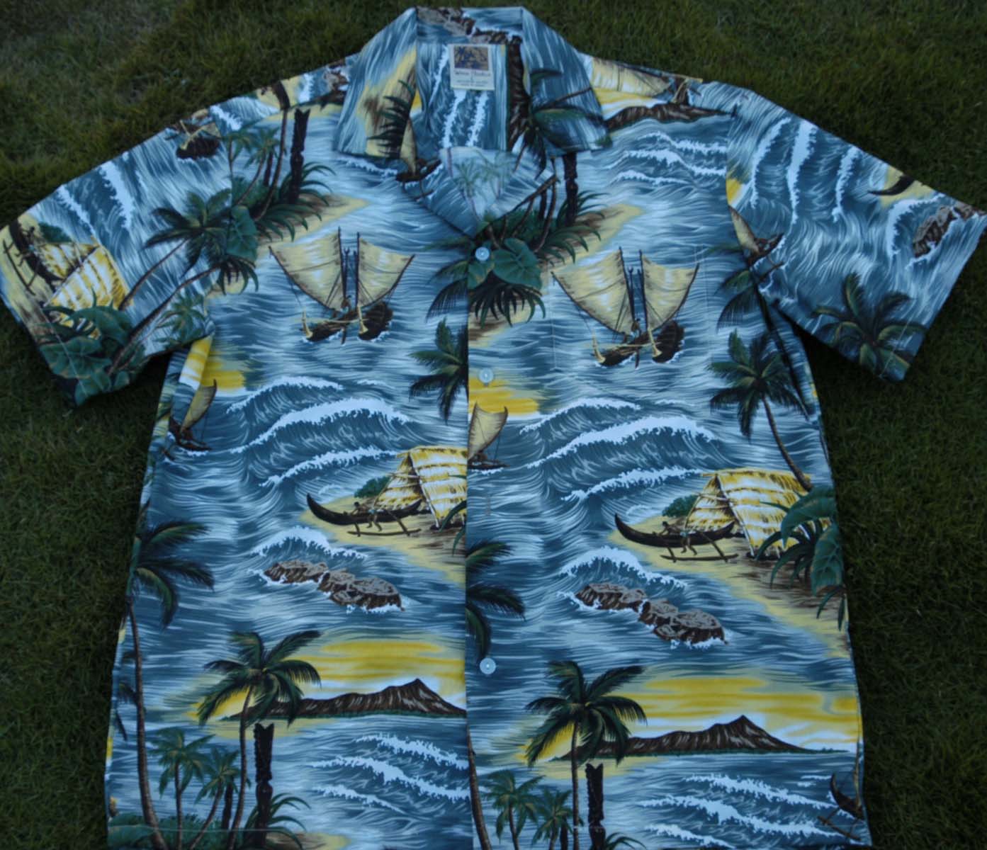 Hawaiian Shirt #9 Green wave M-2XL