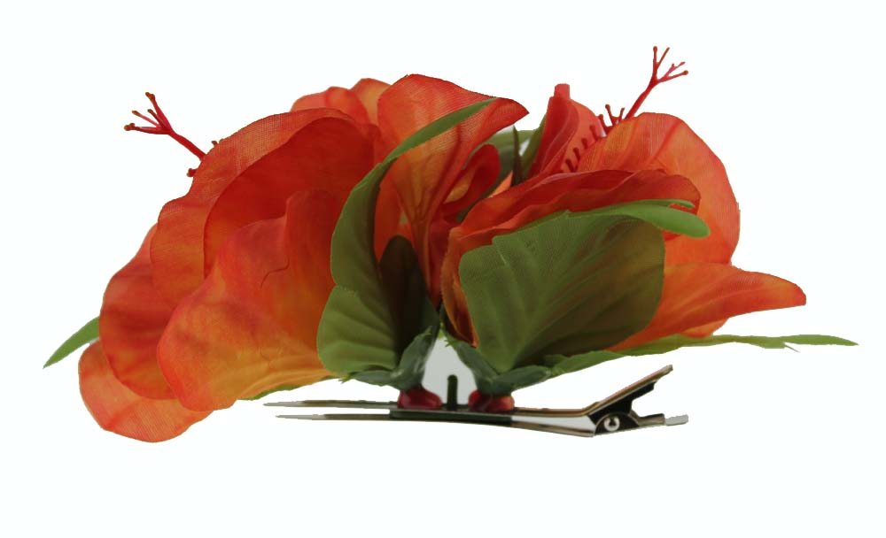 Double Hibiscus hair clip #32 orange
