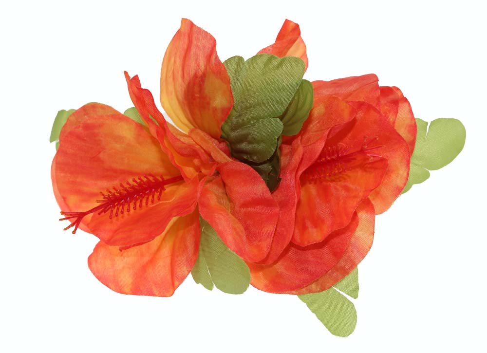 Double Hibiscus hair clip #32 orange