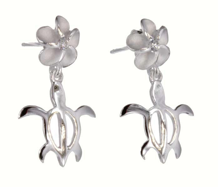 Silver earrings<br>Plumeria /dangling turtle