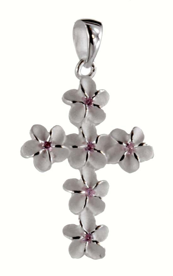 Silver pendant<br>Plumeria flower cross