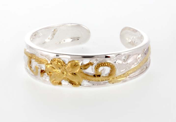 Toe ring - 2 tone flower