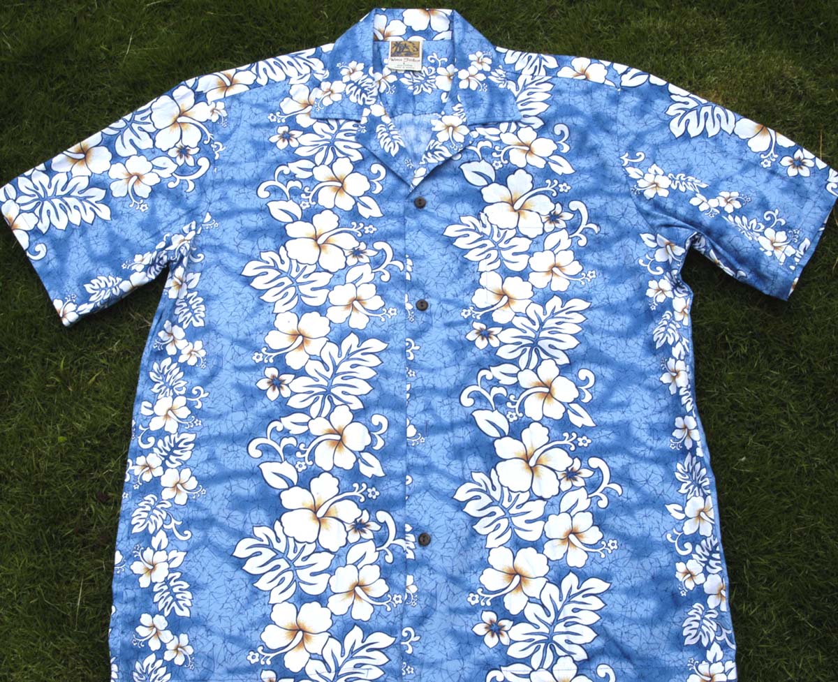 172 Hawaii shirt Light blue /white lei, M-2XL