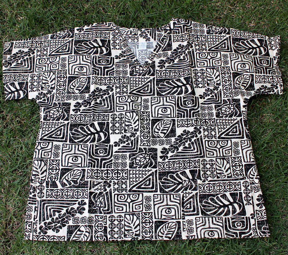 #7 Hawaii Scrub Top, Black / white tapa