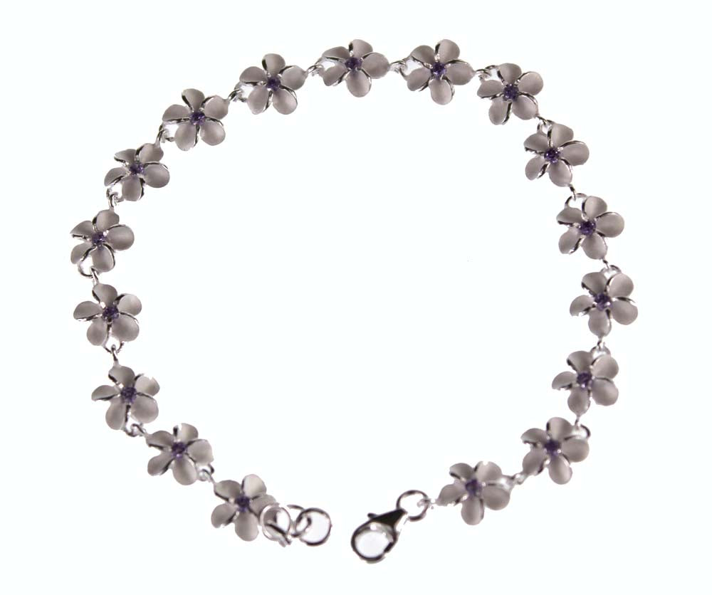 Plumeria w/ purple CZ Bracelet 8mm