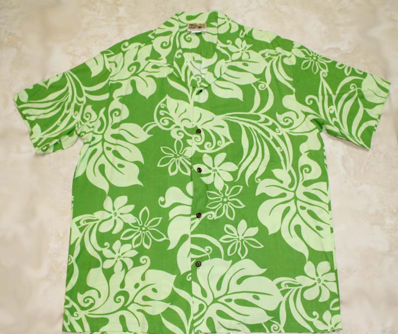 Light weight Rayon Shirt <br>#6 Green flower, M-2XL
