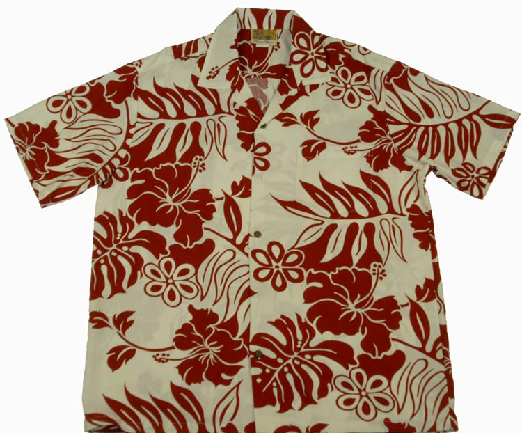 Rayon Hawaiian Shirt<br>#7 Off white /red M - 3XL
