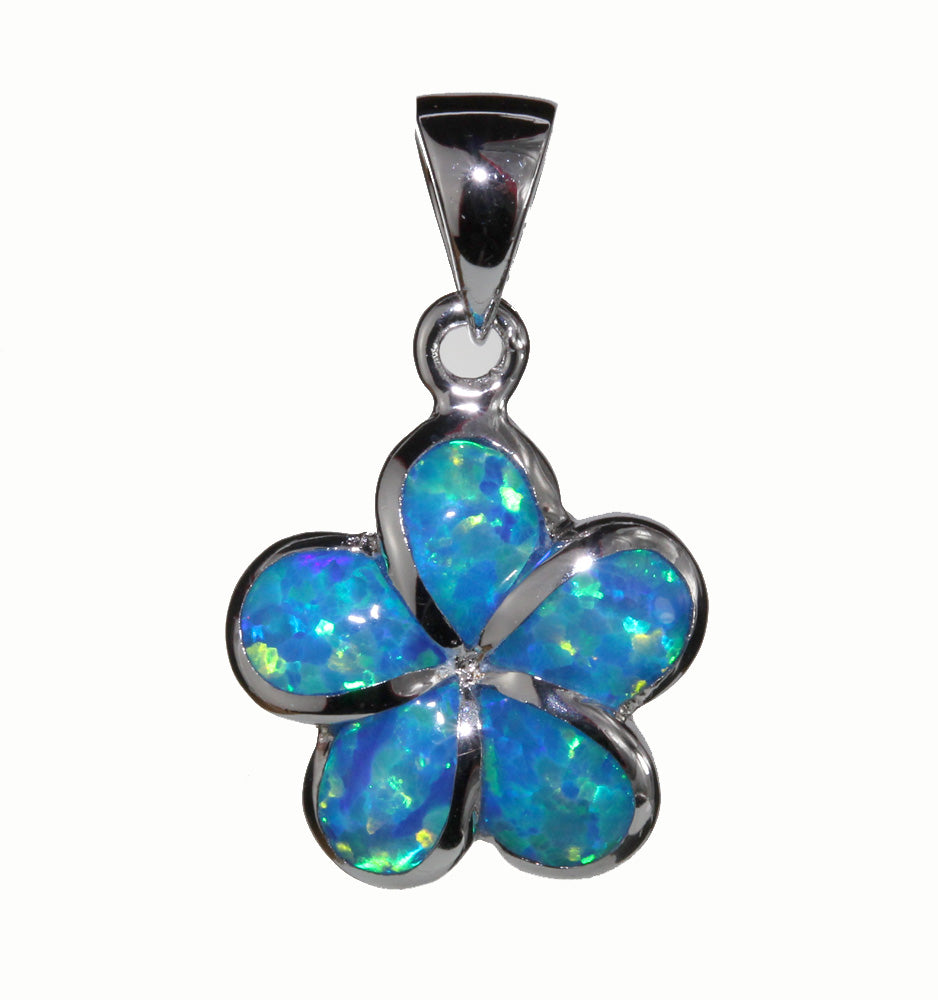 Silver pendant<br> Synthetic Aqua opal 12mm plumeria