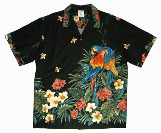 153 Hawaii shirt Black big parrots,
