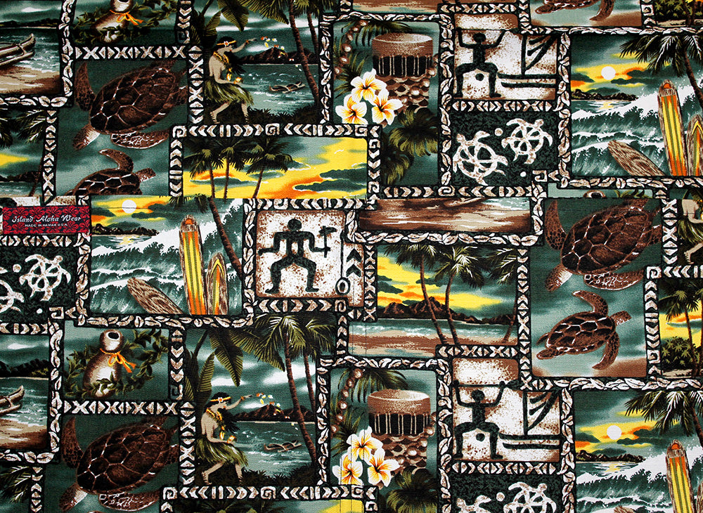 Hawaii Apron - Green tapa