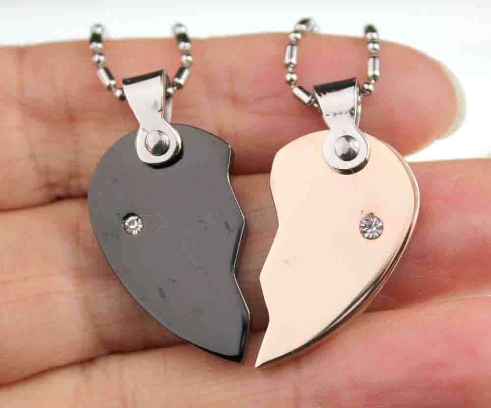 Lovers couple pendant set <br>split heart Matching Necklace