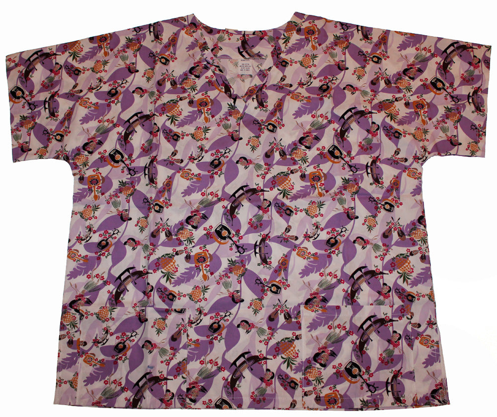 Hawaii Scrub Top, Hula girl Purple