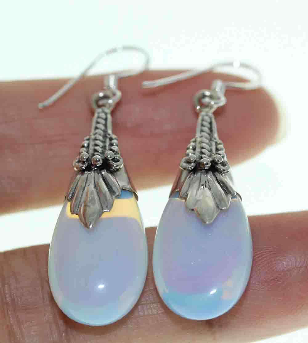 Simulated Moonstone /silver hook earring