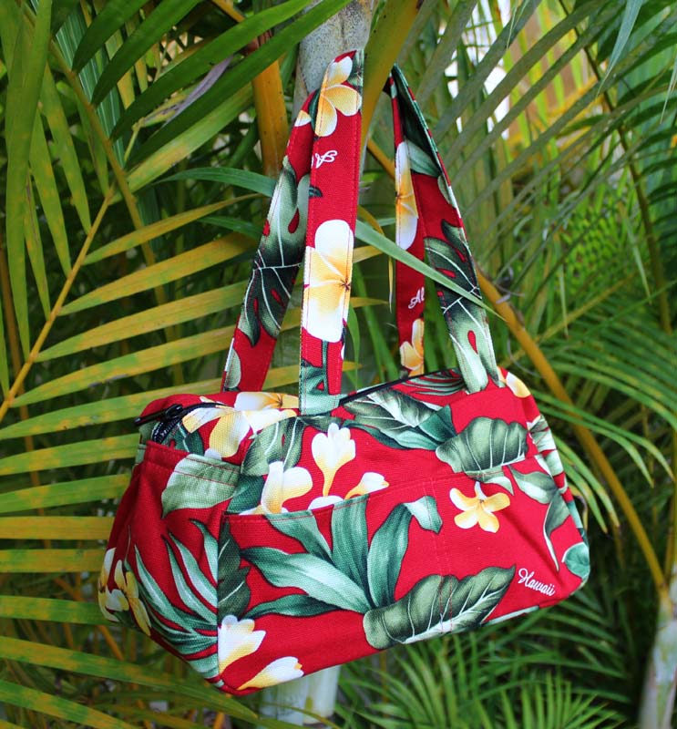 short shoulder tote bag<br>Red plumeria