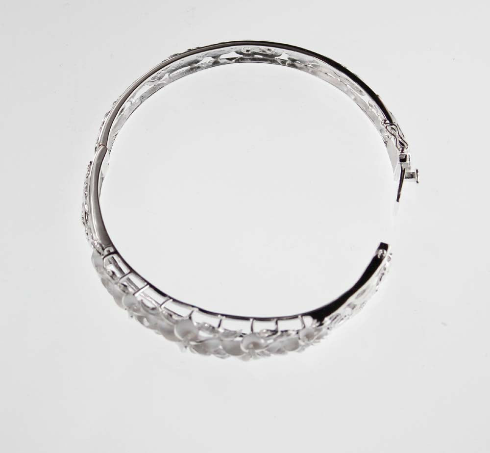 Hawaii Silver Bracelet /Plumeria /Pink CZ 15mm