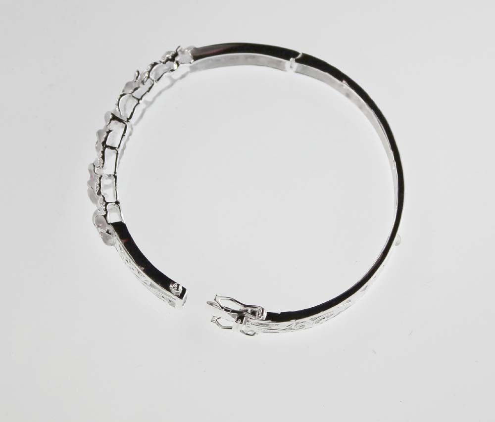Plumeria silver bracelet w/pink CZ. 10mm