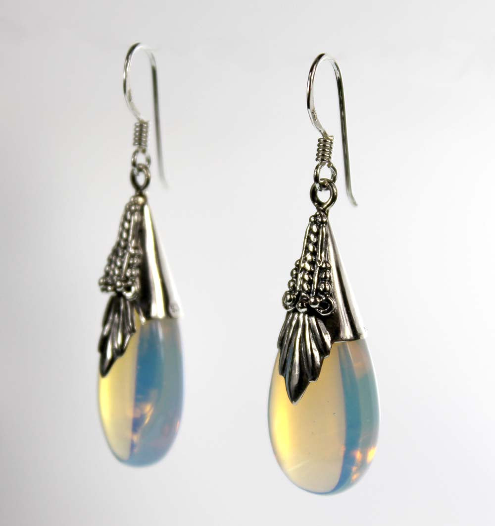 Simulated Moonstone /silver hook earring