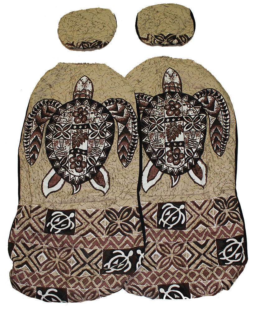 Separated Headrest<br>Hawaii car seat cover<br>25 Brown big turtle<br>(quilted)