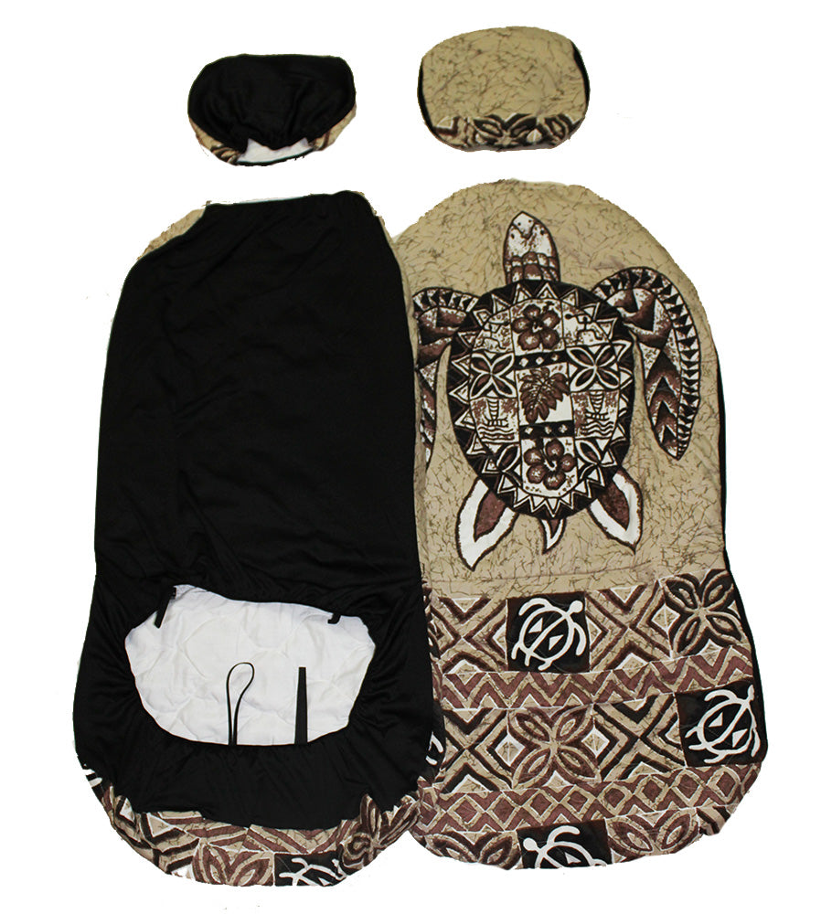 Separated Headrest<br>Hawaii car seat cover<br>25 Brown big turtle<br>(quilted)