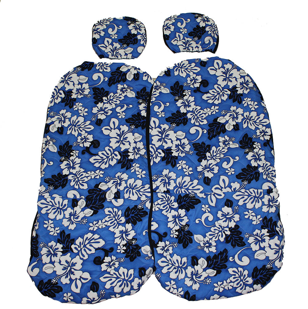 Hawaii car seat cover Separate Headrest, Blue /white flower (quilted)