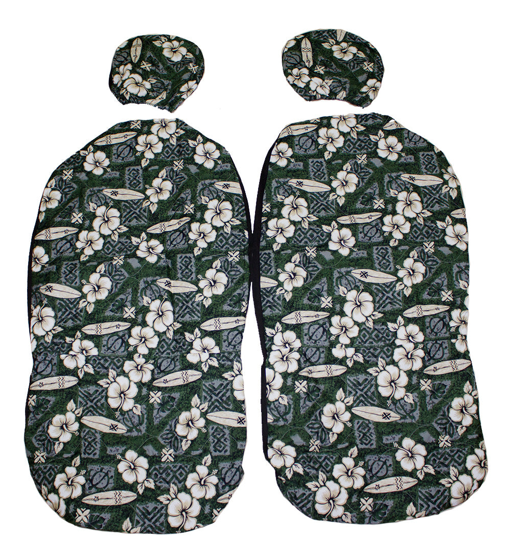 Hawaii car seat cover, Separate Headrest, Green Surfboard