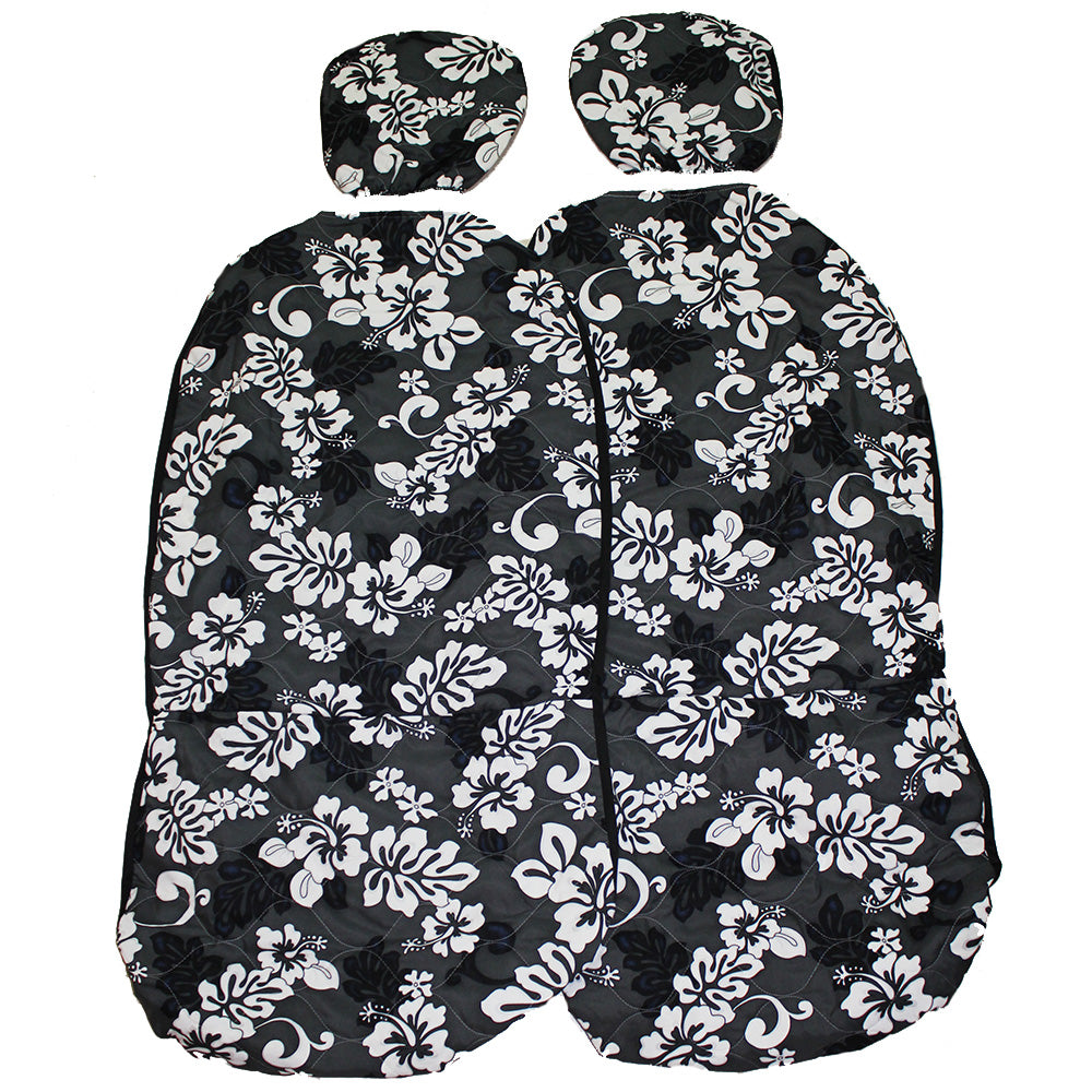 Separated Headrest<br>Hawaii car seat cover<br>#9 Gray /white flower<br>(quilted)