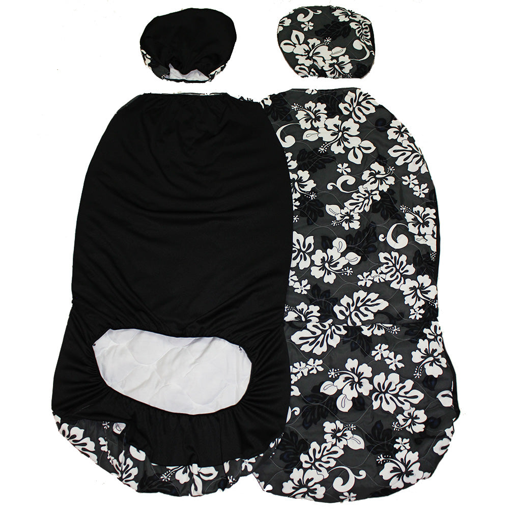 Separated Headrest<br>Hawaii car seat cover<br>#9 Gray /white flower<br>(quilted)