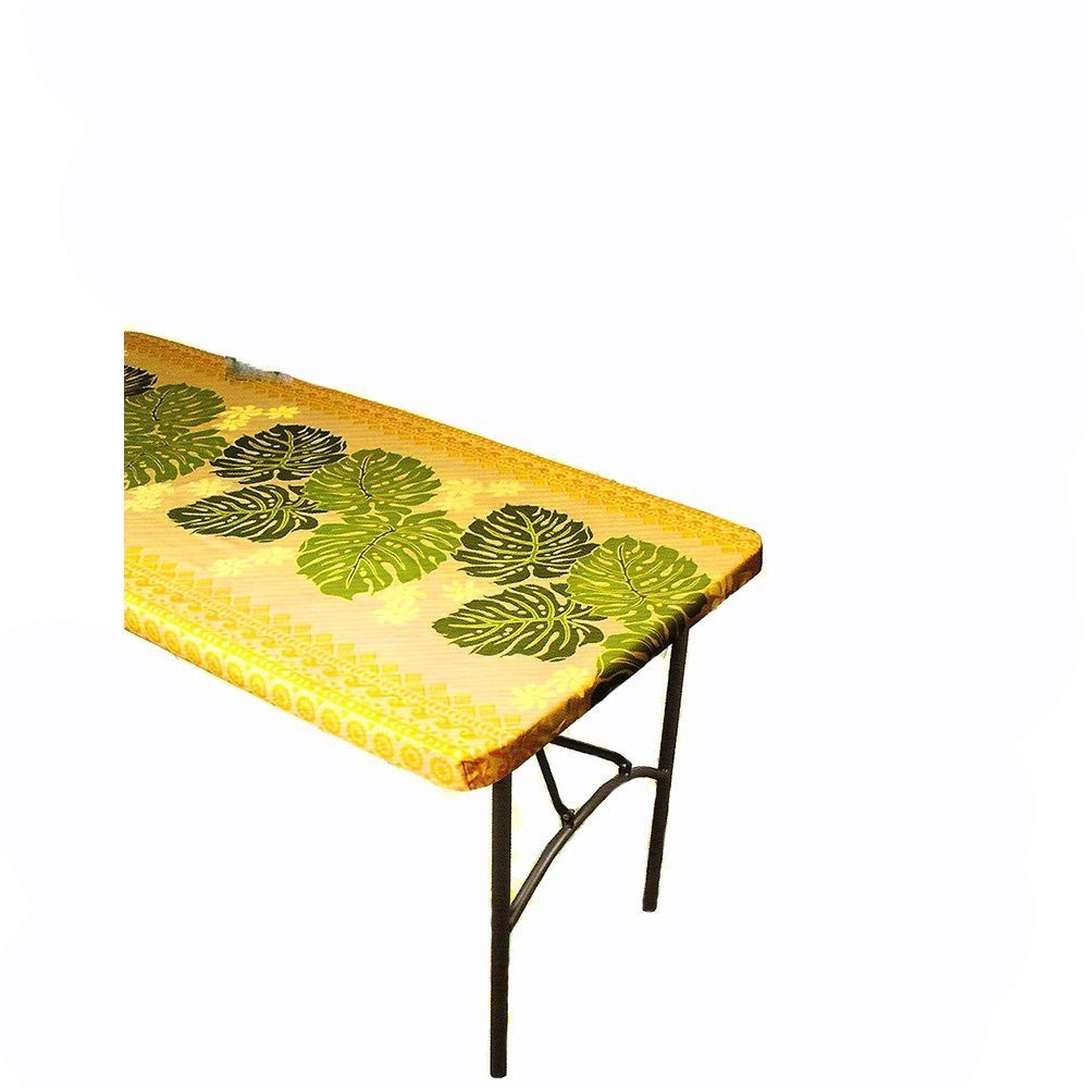 Hawaiian Luau table cloth<br>Yellow and green leaf size 6'
