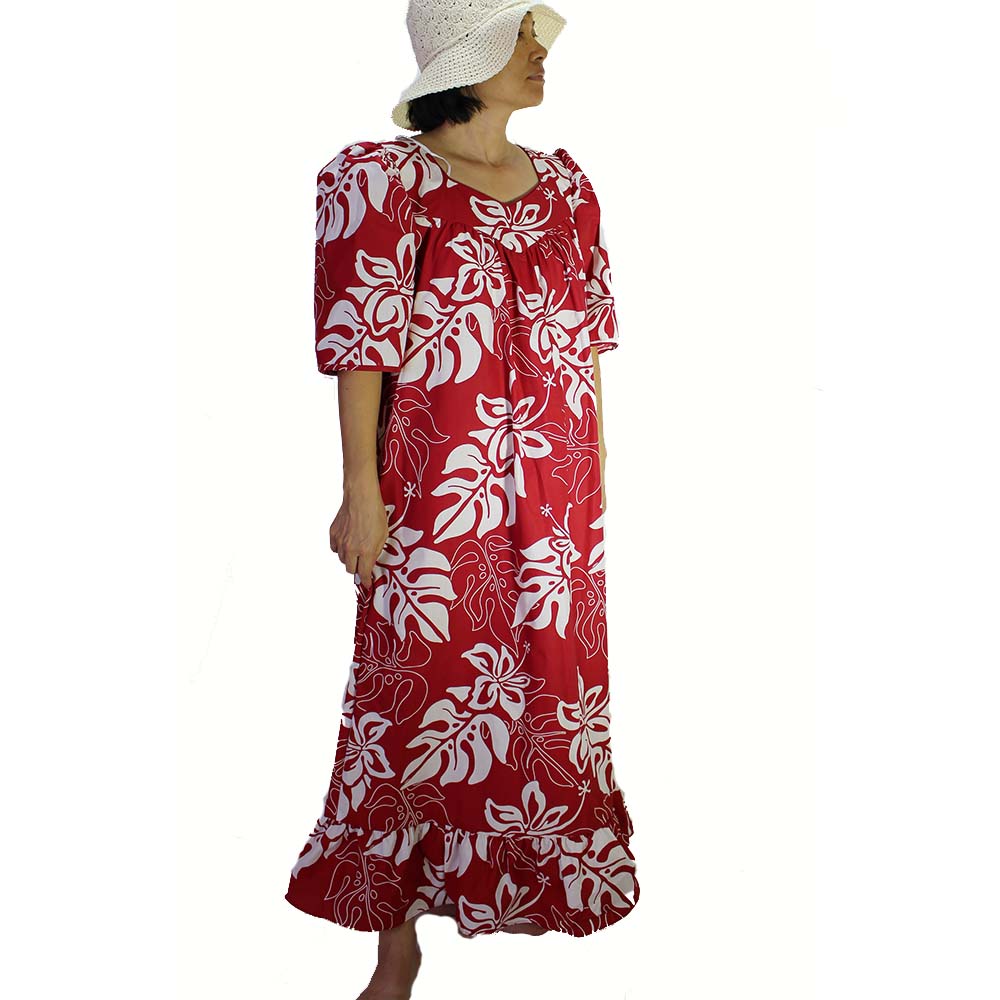 Hawaiian muumuu<br>Red and White flower, 3XL