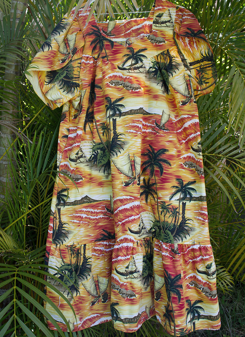 Hawaiian muumuu<br>Orange Palm, 2XL & 3XL