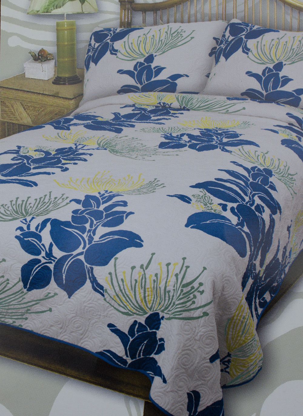 Hawaiian Quilt Thin Comforter Set<br>Blue Flower