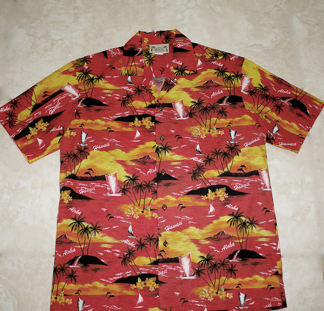 Hawaiian Shirt #17 Sunset red, L- XL